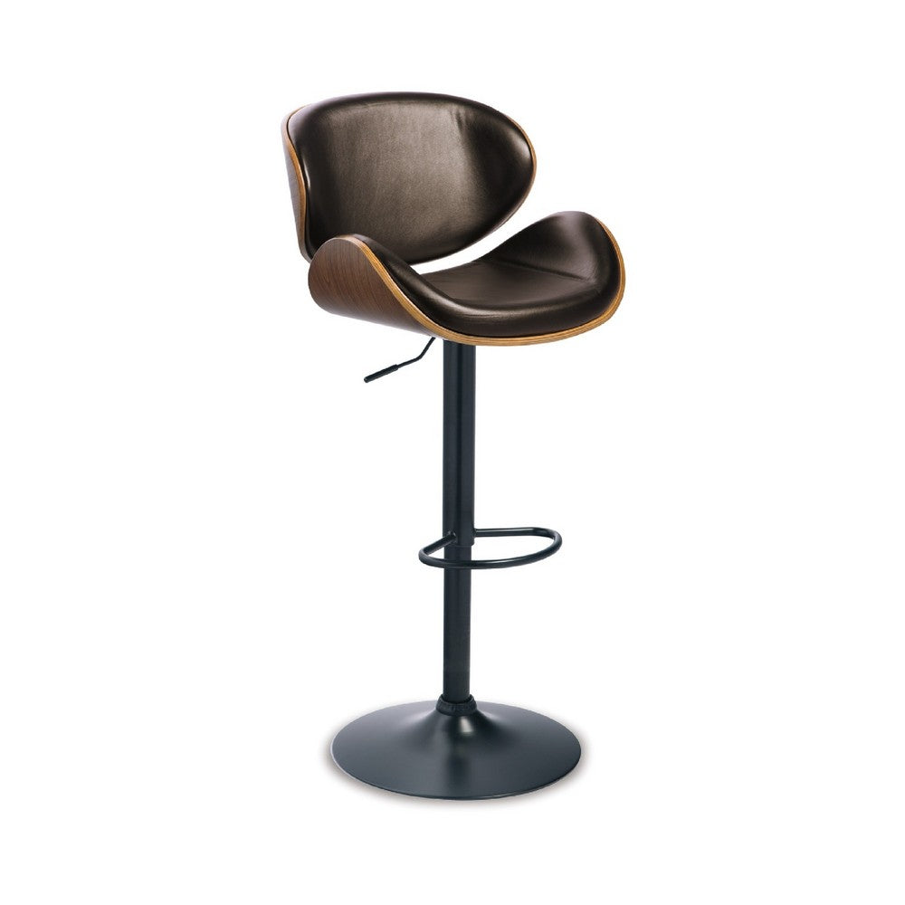 Beal Swivel Barstool Chair | Brown Faux Leather | Black | 26-34" Adjustable