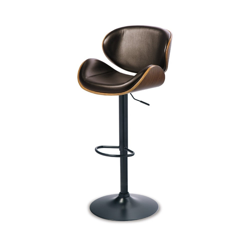Beal Swivel Barstool Chair | Brown Faux Leather | Black | 26-34" Adjustable
