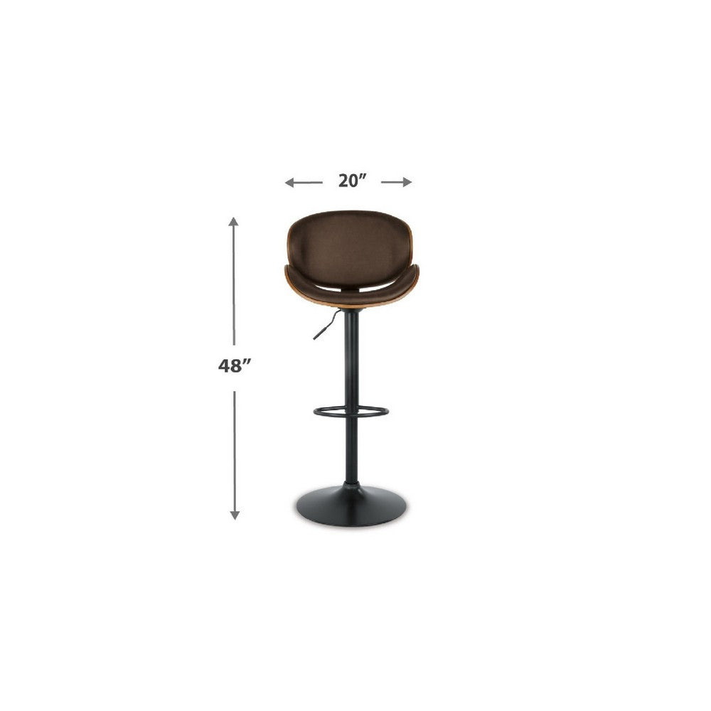 Beal Swivel Barstool Chair | Brown Faux Leather | Black | 26-34" Adjustable