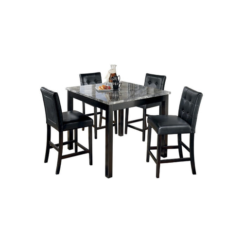 Jey 5pc Counter Height Dining Set | Faux Marble Table | Black Tufted Chairs