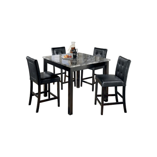 Jey 5pc Counter Height Dining Set | Faux Marble Table | Black Tufted Chairs