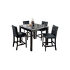 Jey 5pc Counter Height Dining Set | Faux Marble Table | Black Tufted Chairs