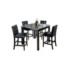 Jey 5pc Counter Height Dining Set | Faux Marble Table | Black Tufted Chairs
