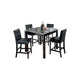 Jey 5pc Counter Height Dining Set | Faux Marble Table | Black Tufted Chairs