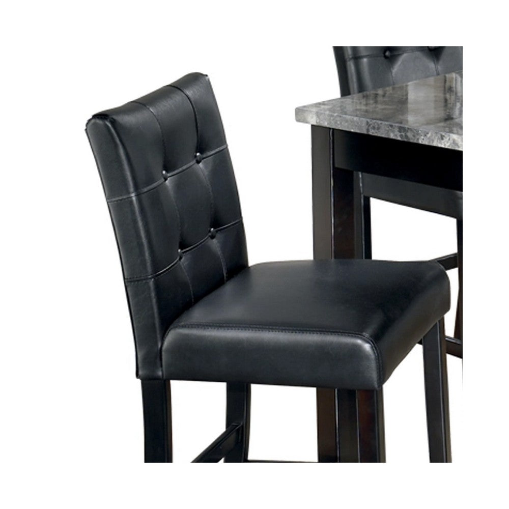 Jey 5pc Counter Height Dining Set | Faux Marble Table | Black Tufted Chairs