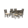 Ane 7pc Dining Table Set | Cream Upholstered Chairs | Rough Sawn Brown