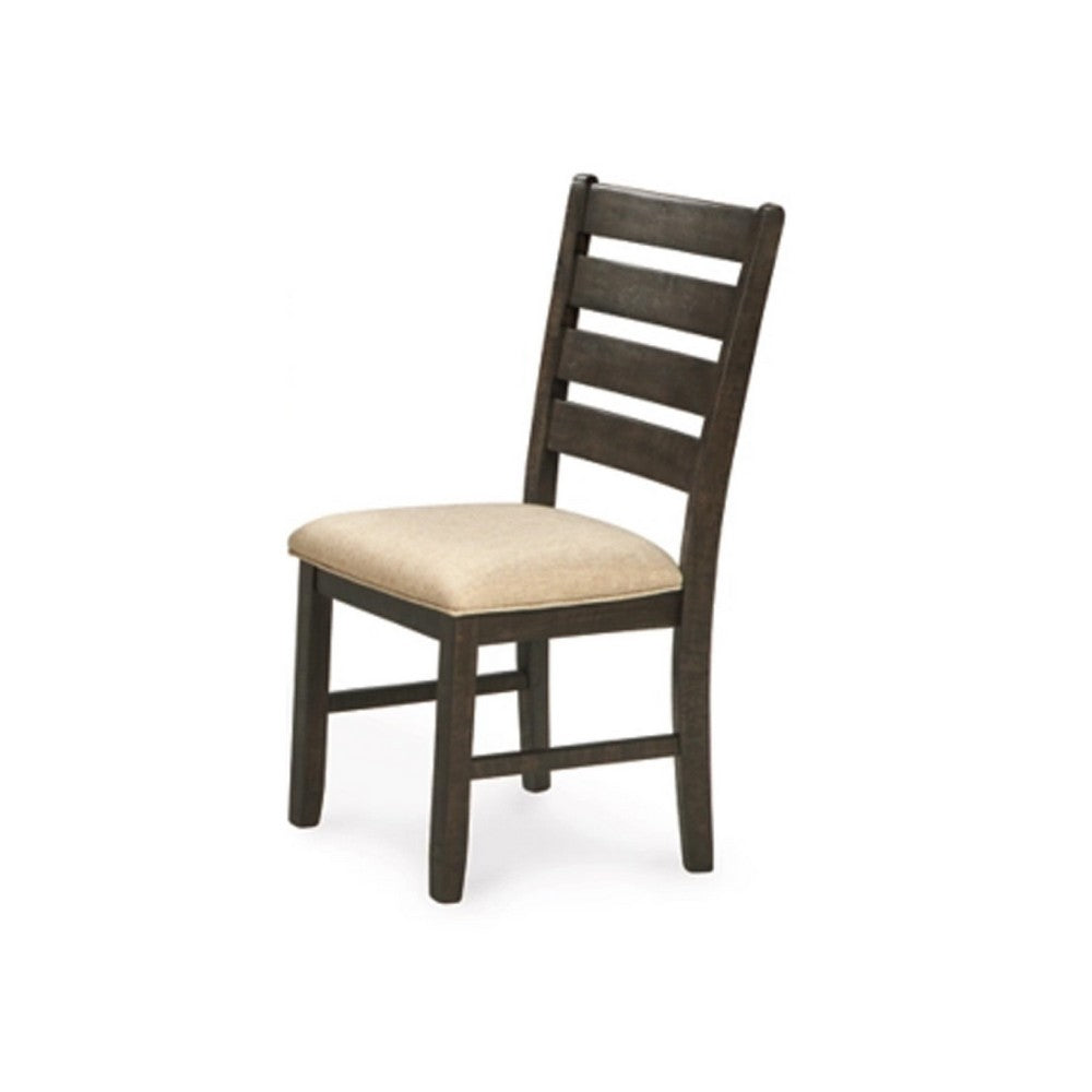 Ane 7pc Dining Table Set | Cream Upholstered Chairs | Rough Sawn Brown