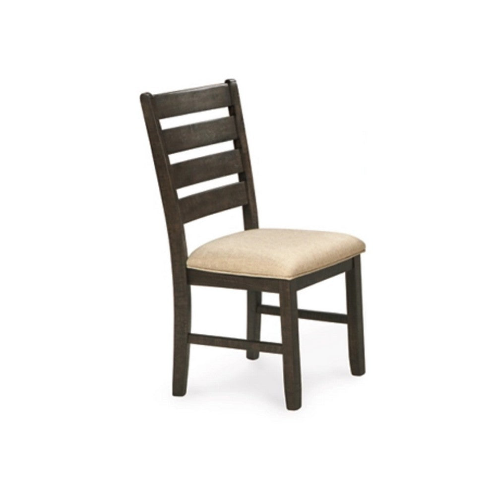 Ane 7pc Dining Table Set | Cream Upholstered Chairs | Rough Sawn Brown