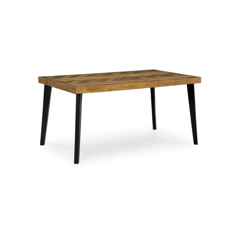 Bia 7pc Dining Table Set | Brown Chevron Tabletop | Black Ladderback Chairs