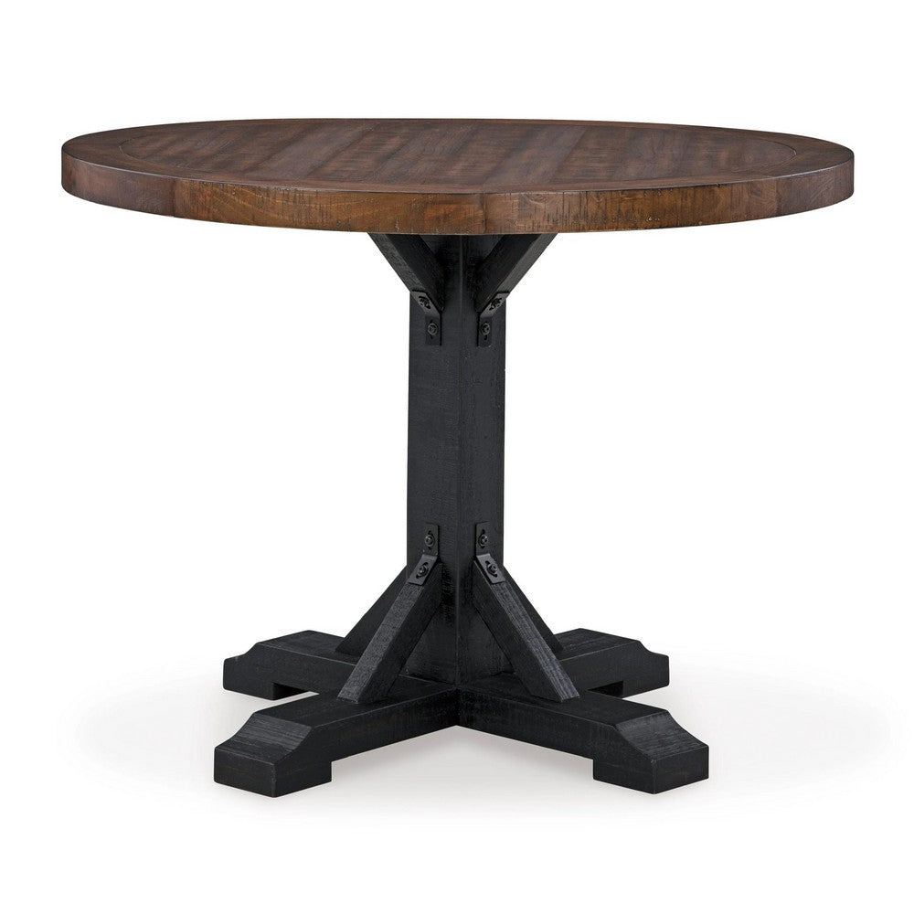 Becy Counter Height Dining Table | 48" Round Brown Top | Black Base