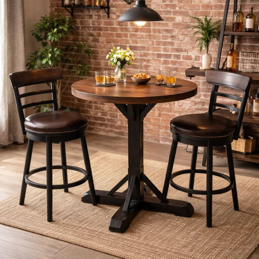 Becy Counter Height Dining Table | 48" Round Brown Top | Black Base