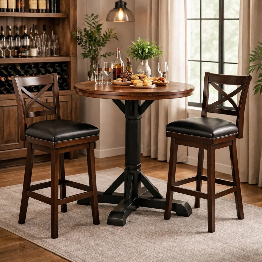 Becy Counter Height Dining Table | 48" Round Brown Top | Black Base