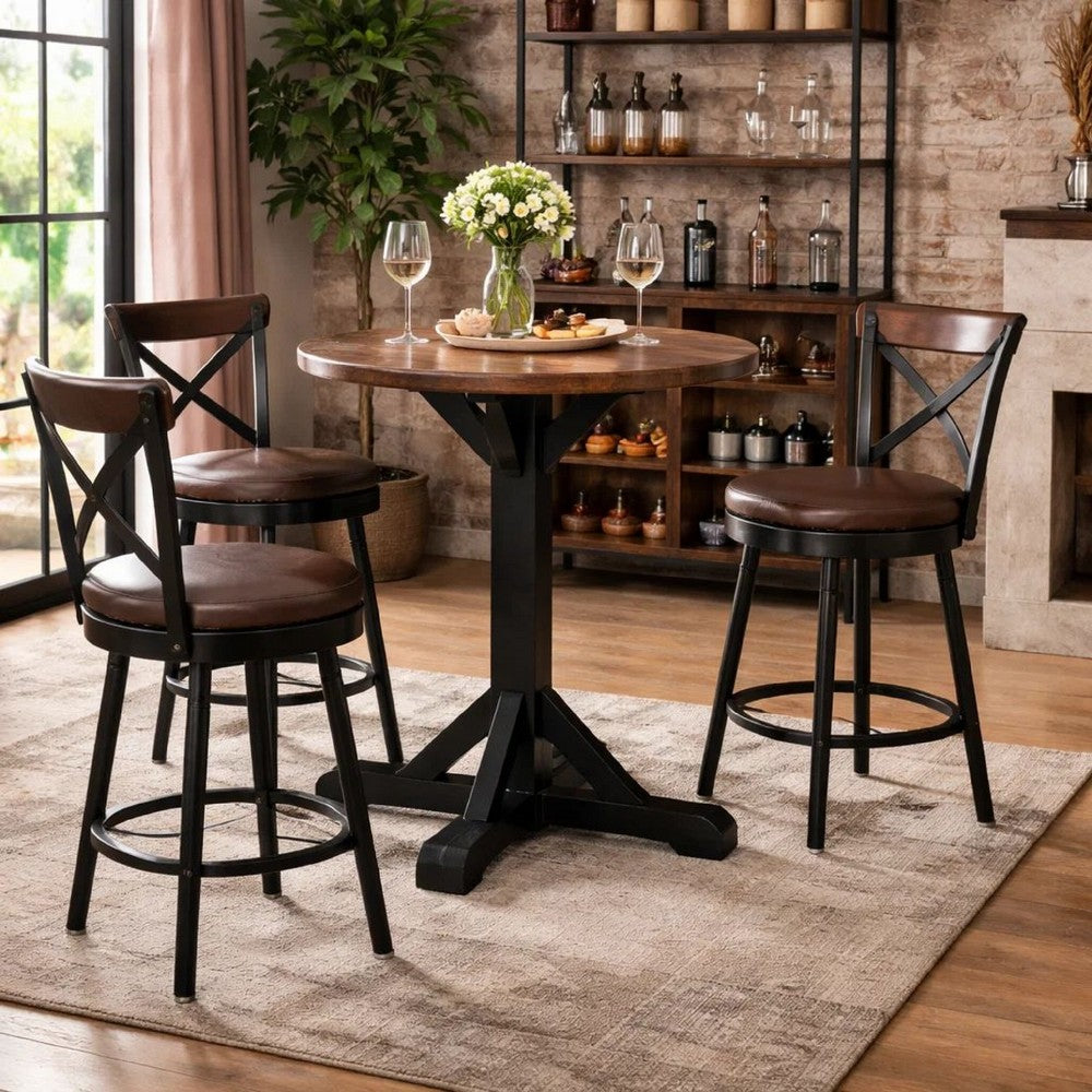 Becy Counter Height Dining Table | 48" Round Brown Top | Black Base