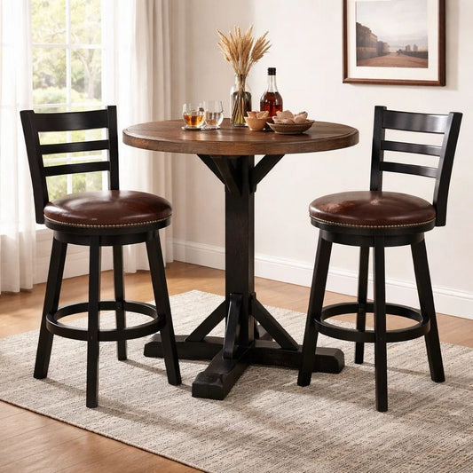 Becy Counter Height Dining Table | 48" Round Brown Top | Black Base