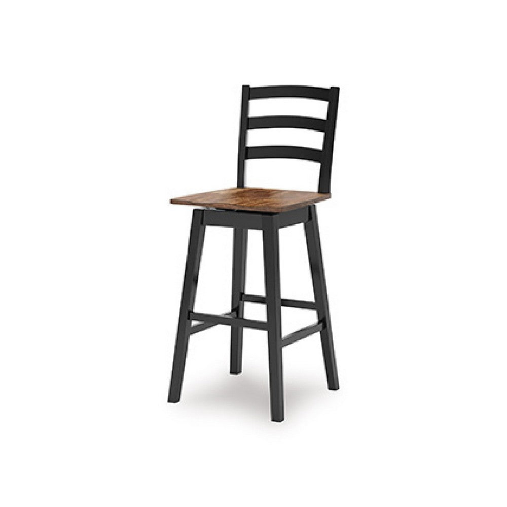 Fleur Swivel Barstool Chair Set of 2 | Butcher Block Seat | Black Frame