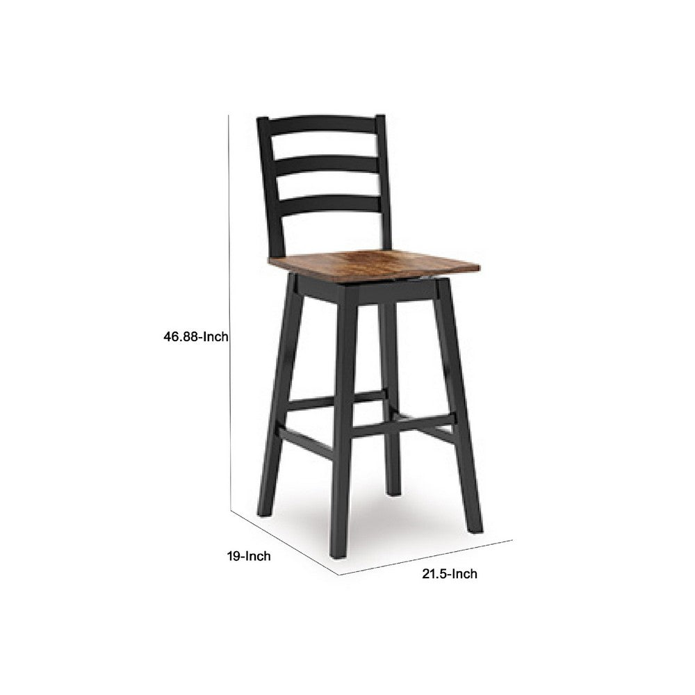 Fleur Swivel Barstool Chair Set of 2 | Butcher Block Seat | Black Frame