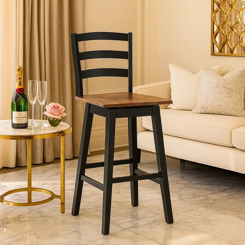 Fleur Swivel Barstool Chair Set of 2 | Butcher Block Seat | Black Frame