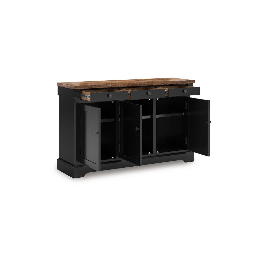 Fleur Sideboard Buffet Server | 59" Butcher Block Top | Brown Black