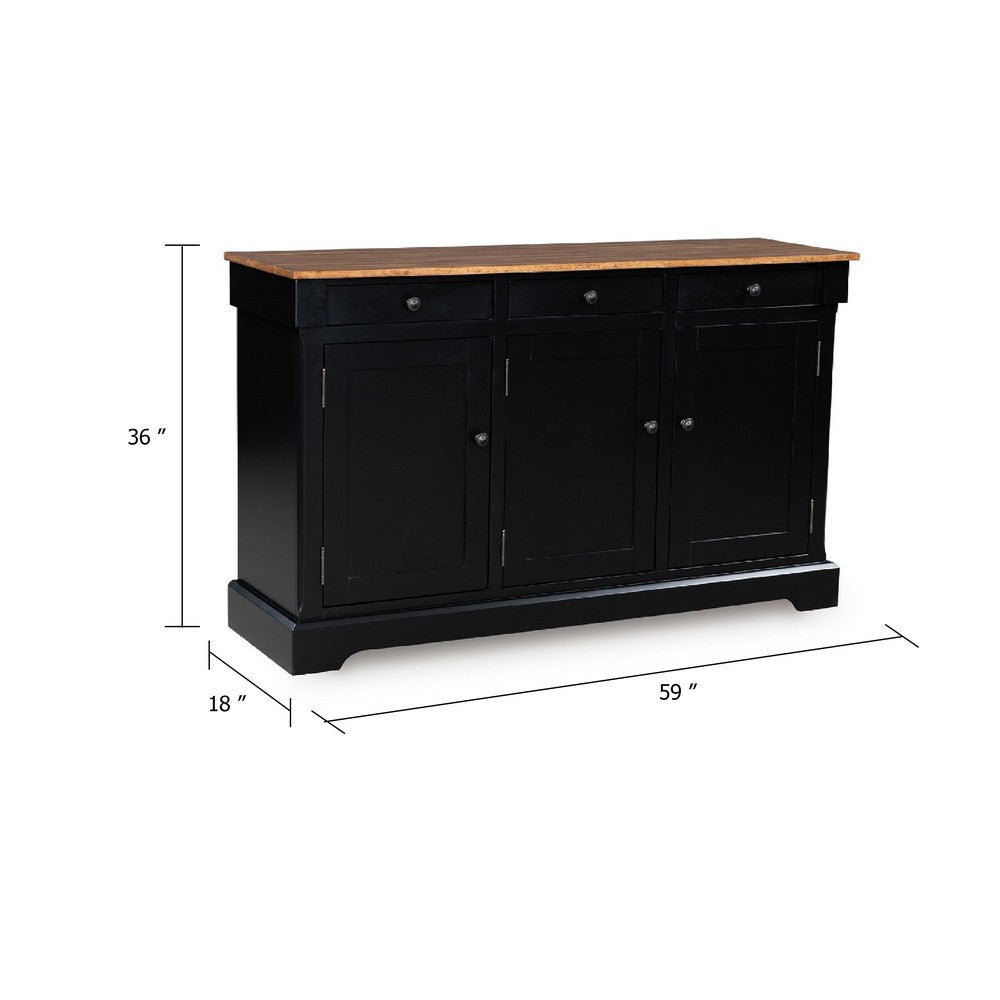 Fleur Sideboard Buffet Server | 59" Butcher Block Top | Brown Black