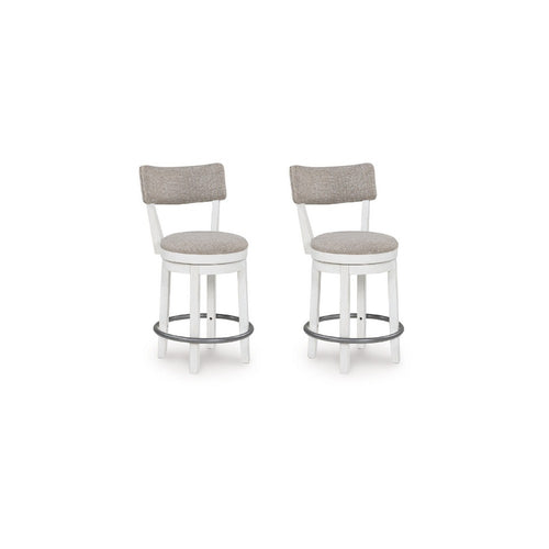 Lea Swivel Counter Stool Chair Set of 2 | Gray Padded Seats | Antique White