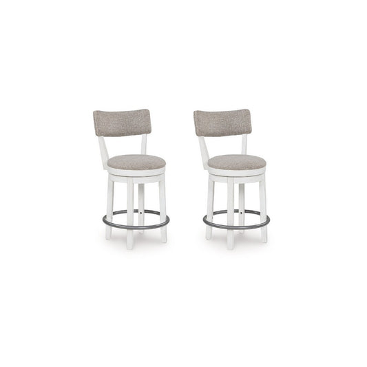Lea Swivel Counter Stool Chair Set of 2 | Gray Padded Seats | Antique White