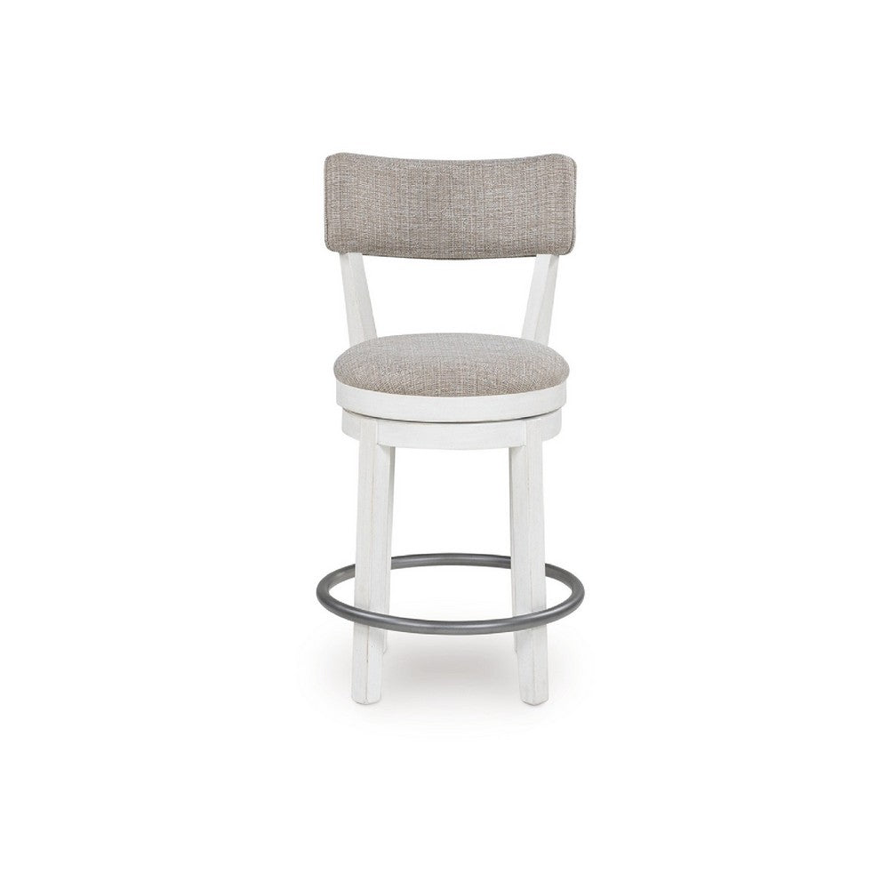 Lea Swivel Counter Stool Chair Set of 2 | Gray Padded Seats | Antique White