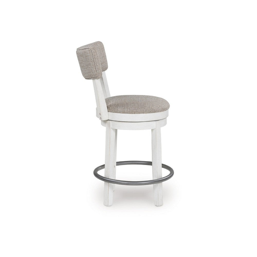 Lea Swivel Counter Stool Chair Set of 2 | Gray Padded Seats | Antique White