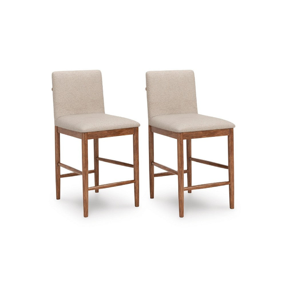 Wrenn Counter Stool Chair Set of 2 | Beige Padded | Natural Light Brown
