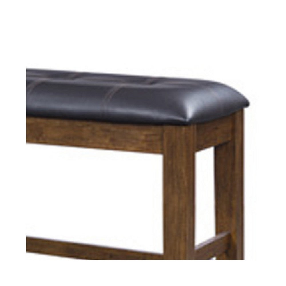Raly Counter Height Bench | 50" Black Faux Leather Padded | Brown Wood