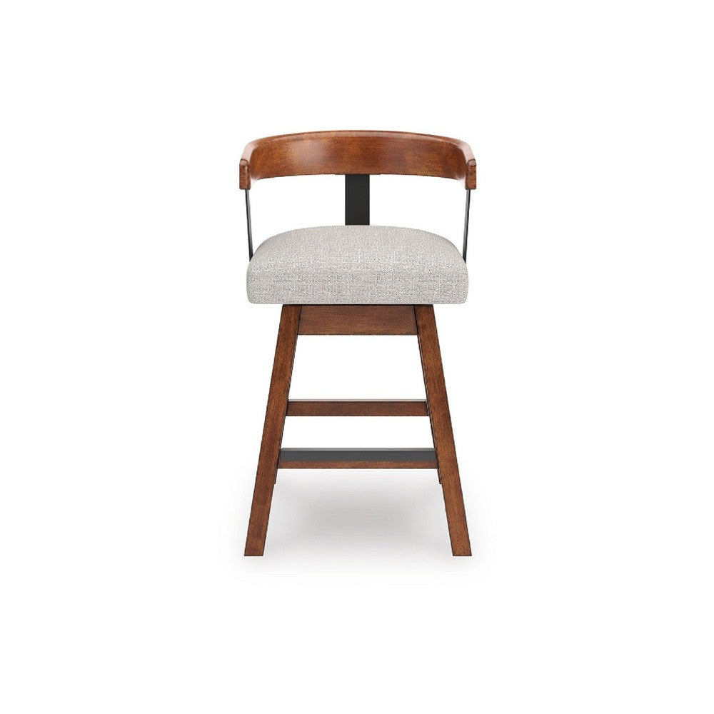 Raly Swivel Counter Stool Chair | Gray Padded Seat & Curved Backs | Brown