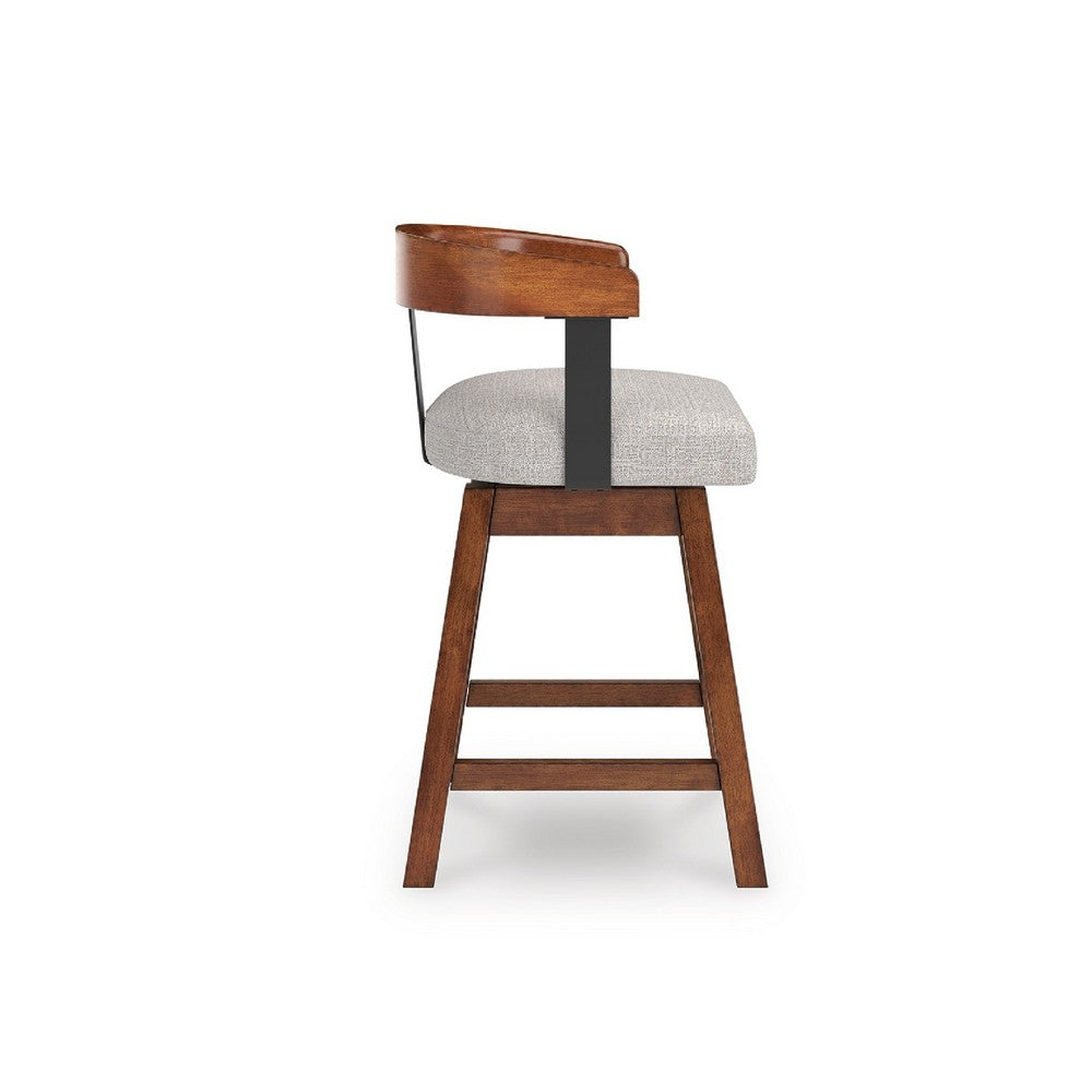 Raly Swivel Counter Stool Chair | Gray Padded Seat & Curved Backs | Brown