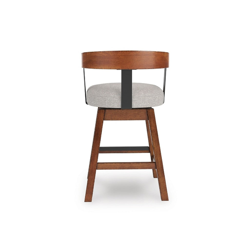 Raly Swivel Counter Stool Chair | Gray Padded Seat & Curved Backs | Brown