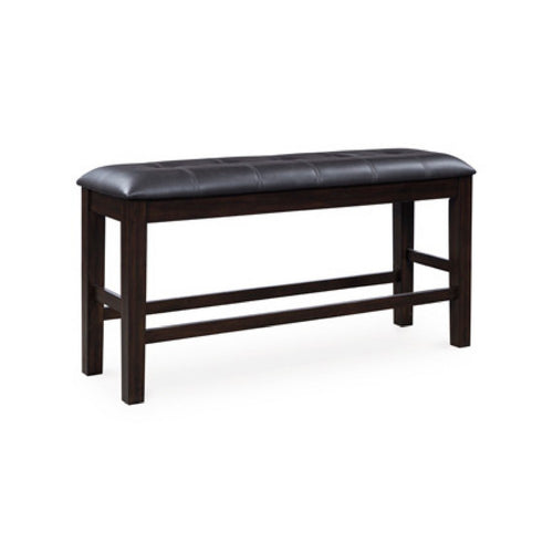 Hado Counter Height Bench | 50" Black Faux Leather Padded | Brown Wood