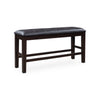 Hado Counter Height Bench | 50" Black Faux Leather Padded | Brown Wood