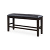 Hado Counter Height Bench | 50" Black Faux Leather Padded | Brown Wood