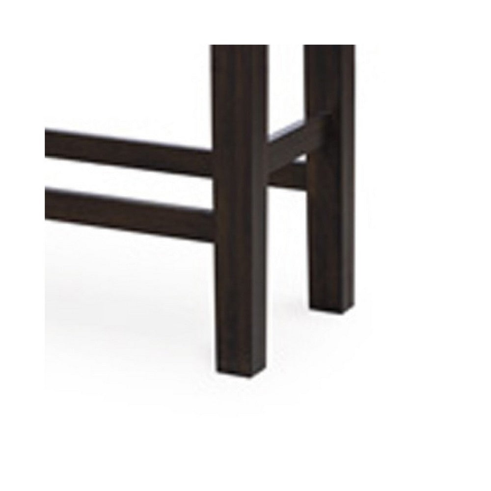 Hado Counter Height Bench | 50" Black Faux Leather Padded | Brown Wood