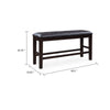 Hado Counter Height Bench | 50" Black Faux Leather Padded | Brown Wood