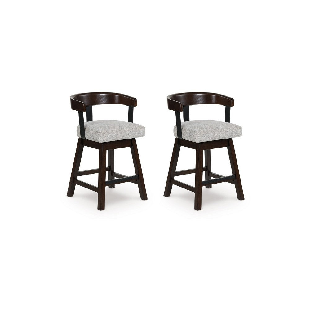 Hado Swivel Counter Stool Chair | Gray Padded Seat | Curved | Dark Brown
