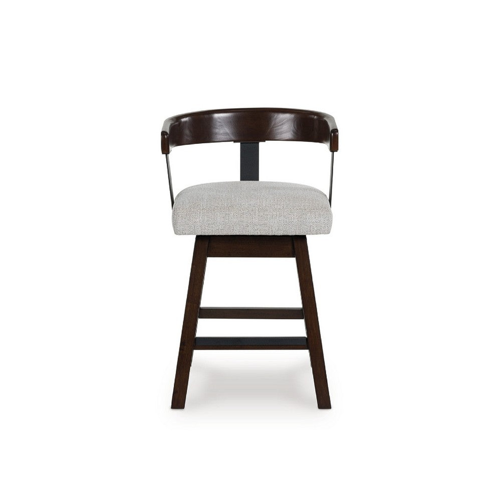 Hado Swivel Counter Stool Chair | Gray Padded Seat | Curved | Dark Brown