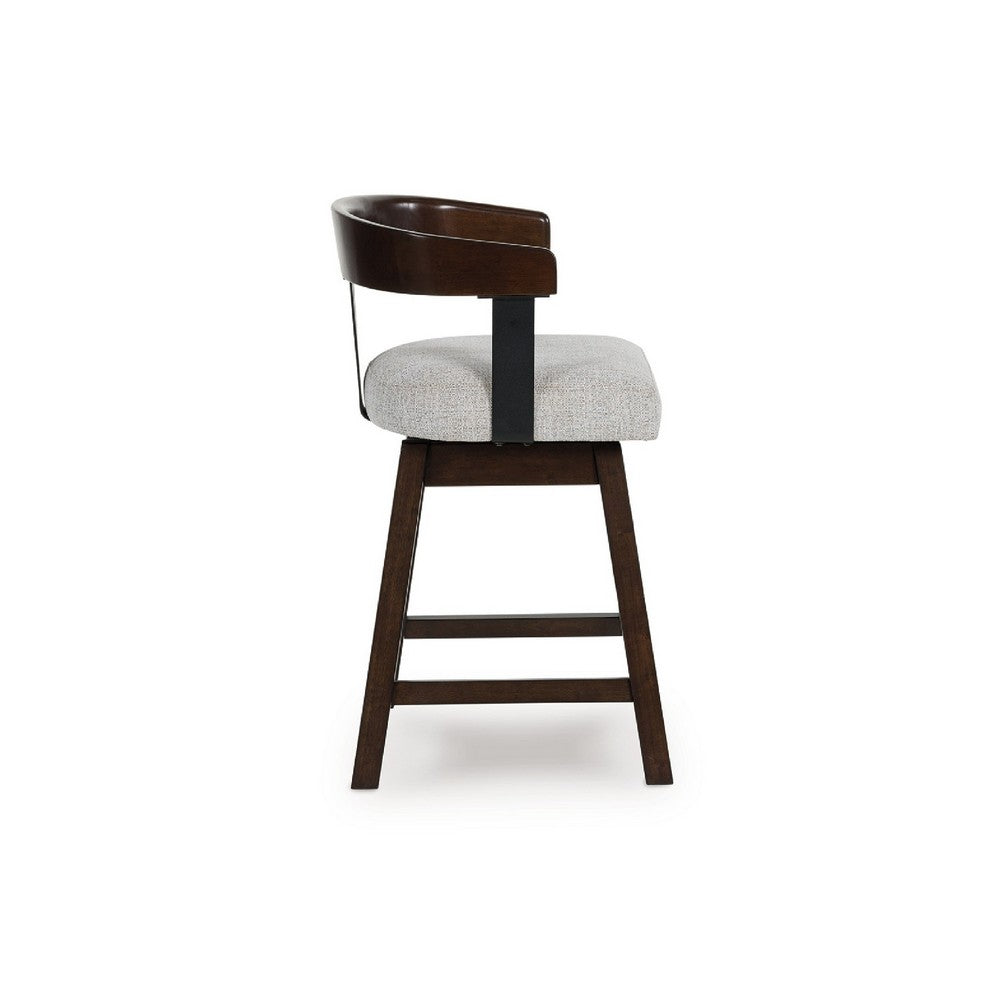 Hado Swivel Counter Stool Chair | Gray Padded Seat | Curved | Dark Brown