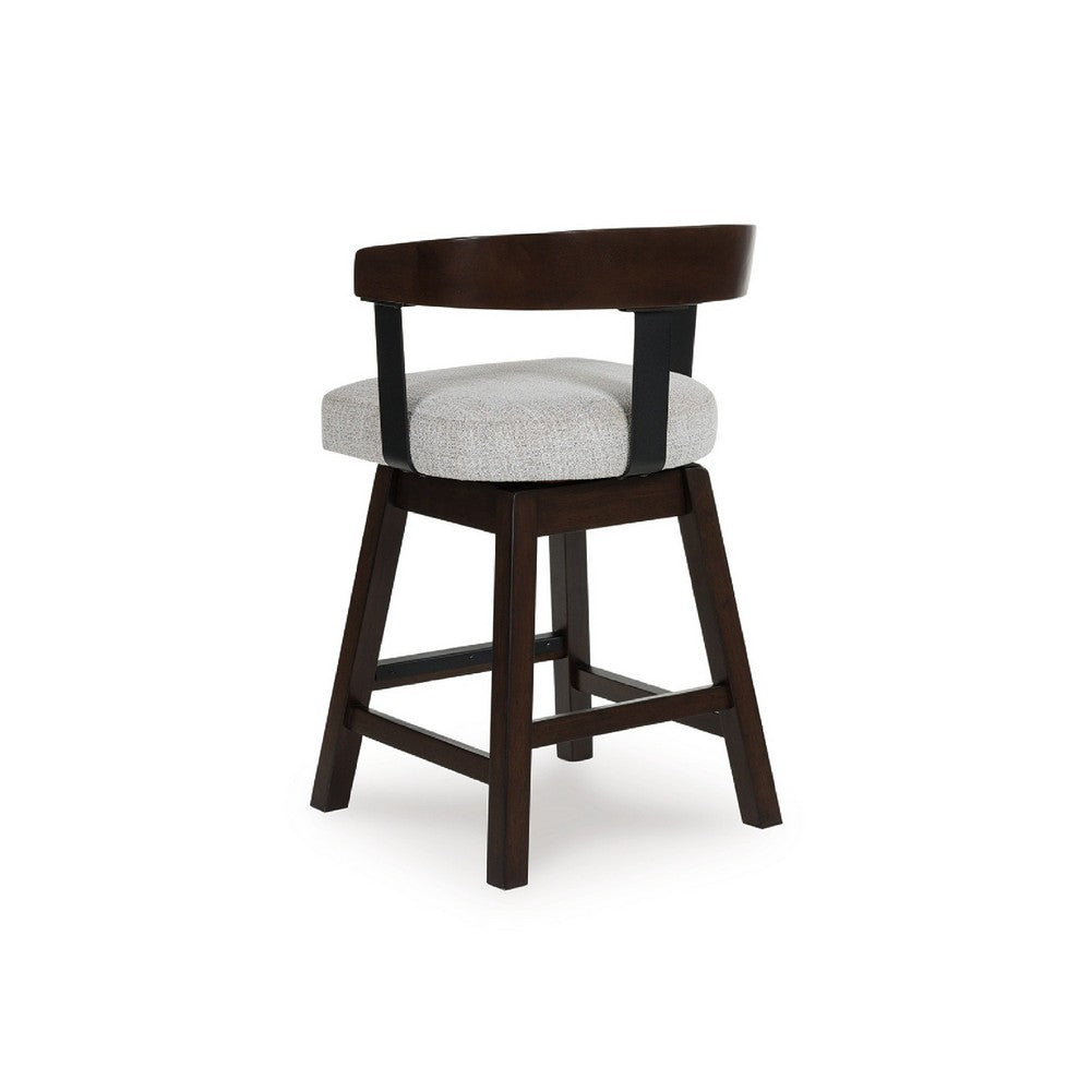Hado Swivel Counter Stool Chair | Gray Padded Seat | Curved | Dark Brown