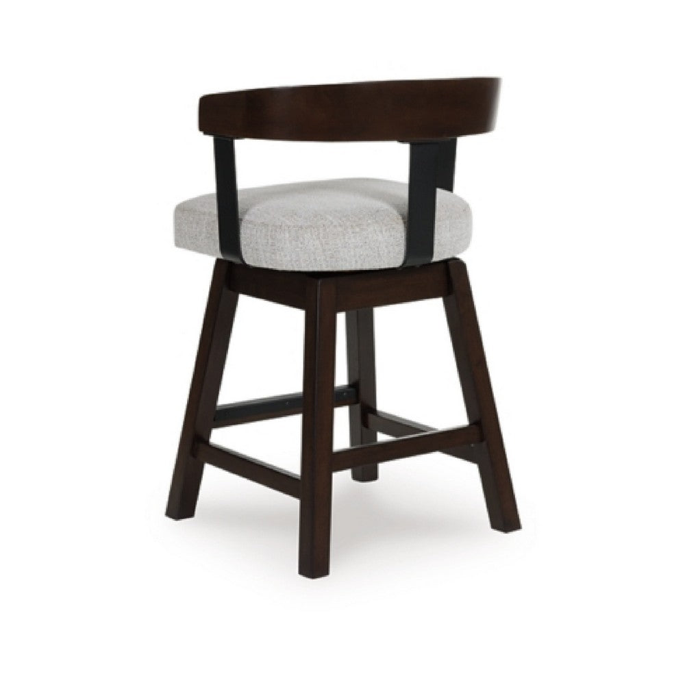 Hado Swivel Counter Stool Chair | Gray Padded Seat | Curved | Dark Brown