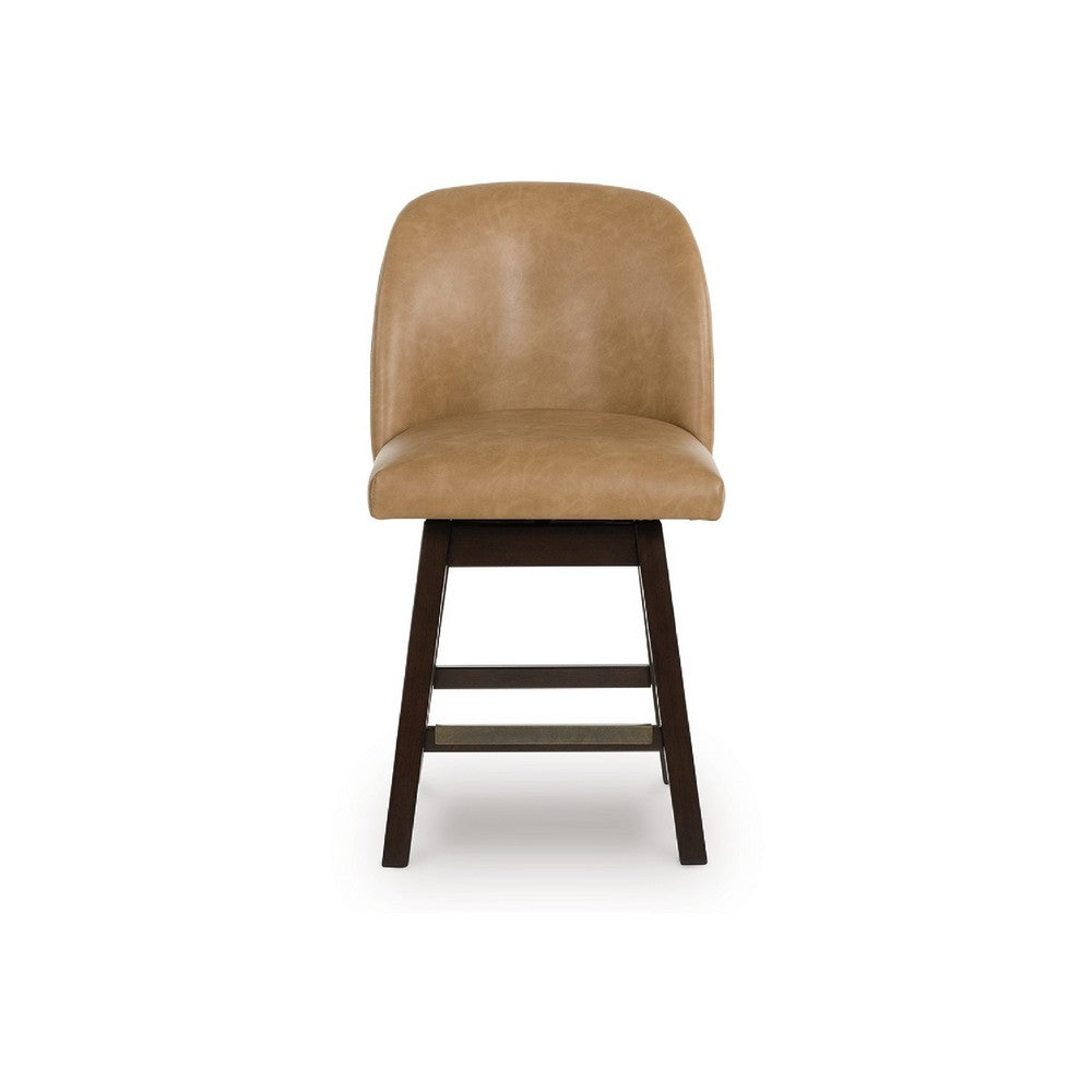 Nea Swivel Counter Stool Chair Set of 2 | Warm Brown Faux Leather
