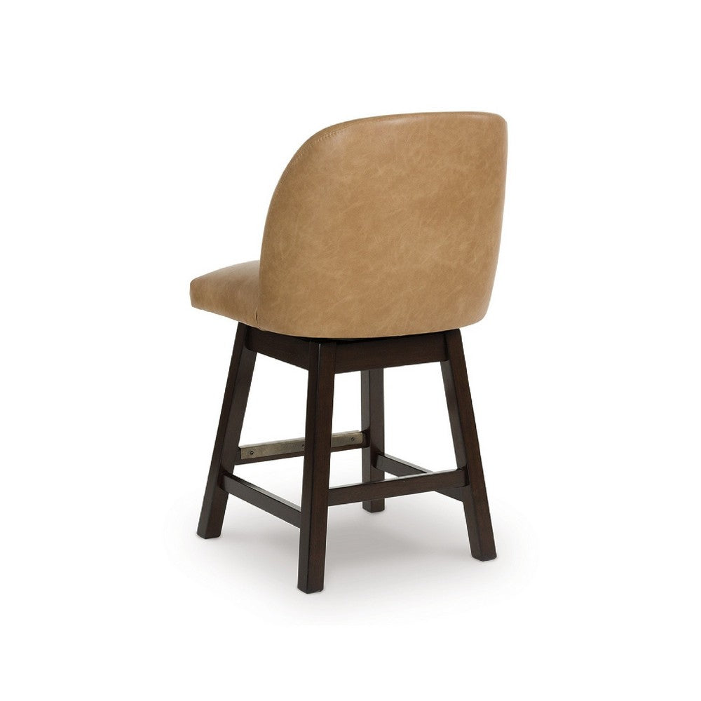 Nea Swivel Counter Stool Chair Set of 2 | Warm Brown Faux Leather