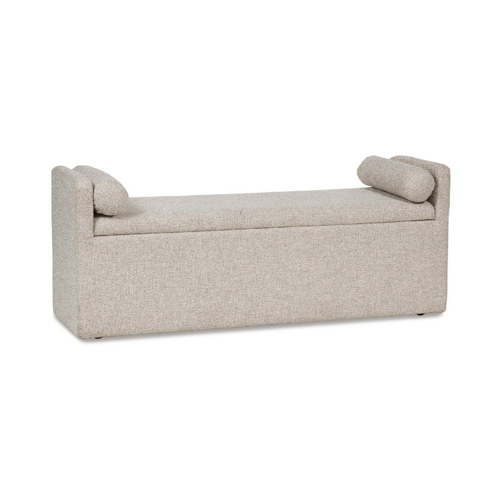 Dani Ottoman Bench | 2 Bolster Pillows & Hidden Storage | Beige 62"