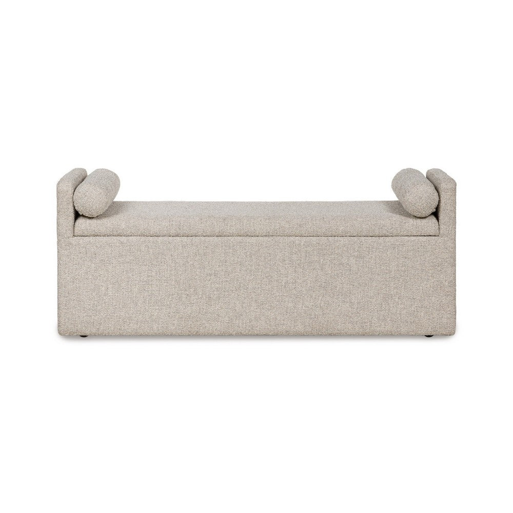 Dani Ottoman Bench | 2 Bolster Pillows & Hidden Storage | Beige 62"