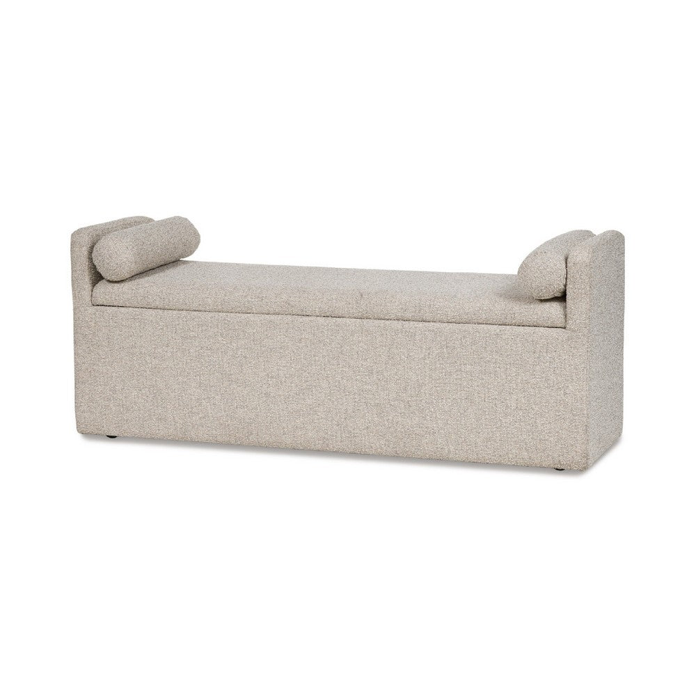 Dani Ottoman Bench | 2 Bolster Pillows & Hidden Storage | Beige 62"