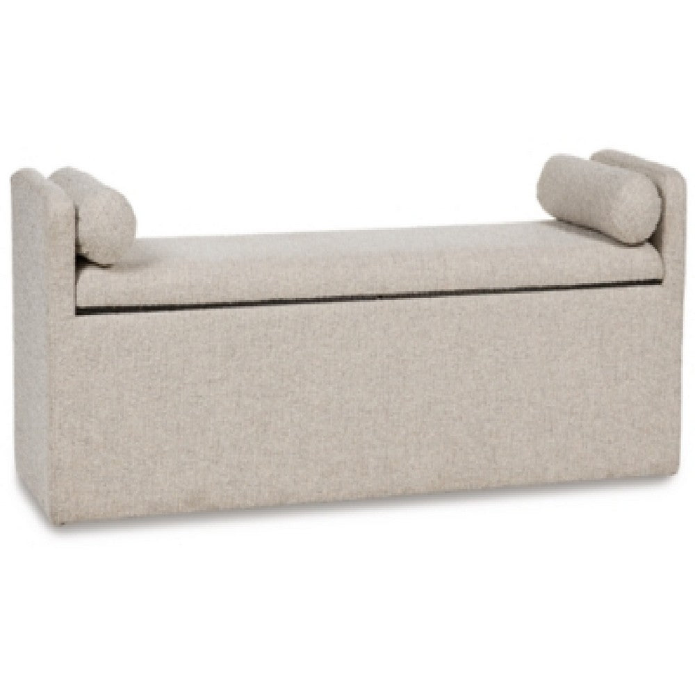 Dani Ottoman Bench | 2 Bolster Pillows & Hidden Storage | Beige 62"