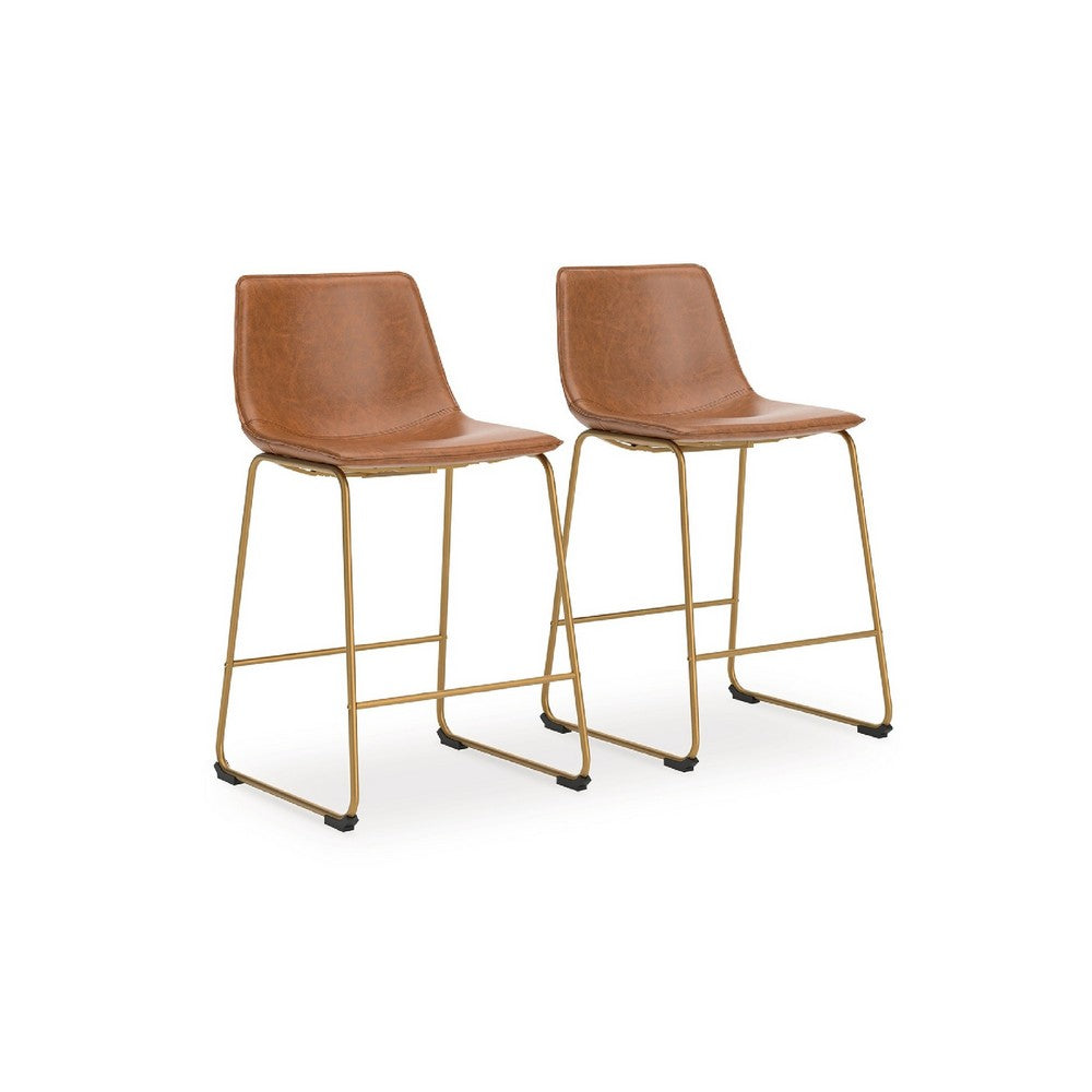 Cia Counter Height Chair Set of 2 | Bucket Faux Leather Seat | Gold Legs