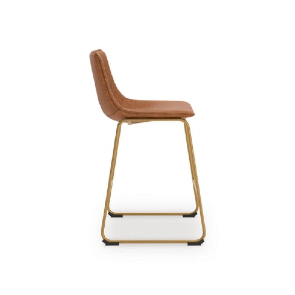 Cia Counter Height Chair Set of 2 | Bucket Faux Leather Seat | Gold Legs